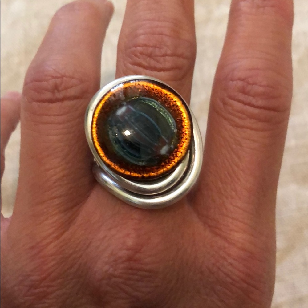 Silver and copper enamel ring